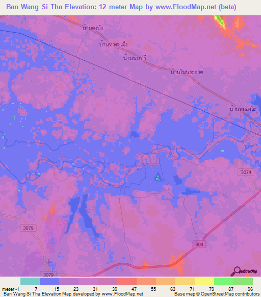 Ban Wang Si Tha,Thailand Elevation Map