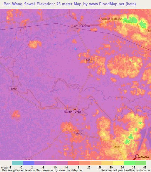 Ban Wang Sawai,Thailand Elevation Map