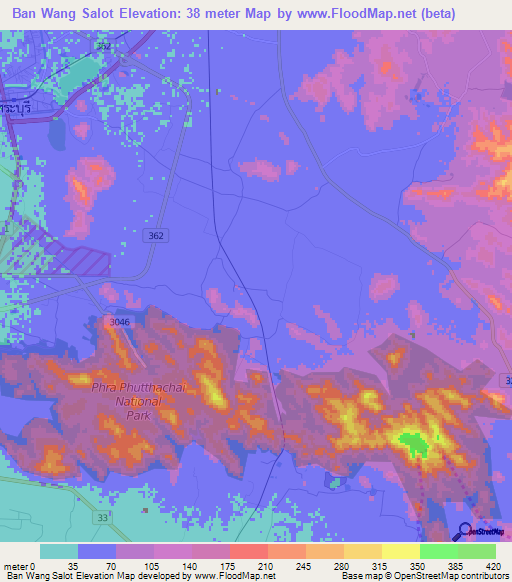 Ban Wang Salot,Thailand Elevation Map