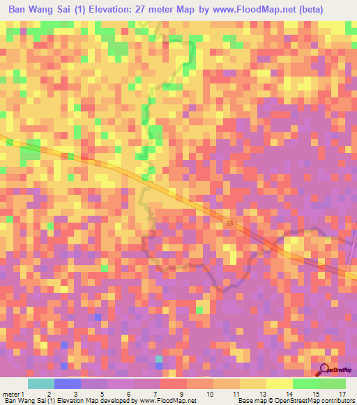 Ban Wang Sai (1),Thailand Elevation Map