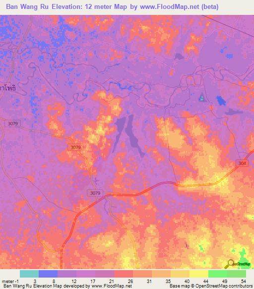 Ban Wang Ru,Thailand Elevation Map