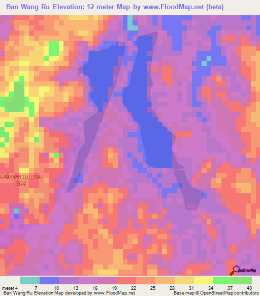 Ban Wang Ru,Thailand Elevation Map