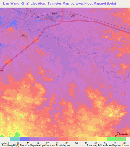 Ban Wang Ri (2),Thailand Elevation Map