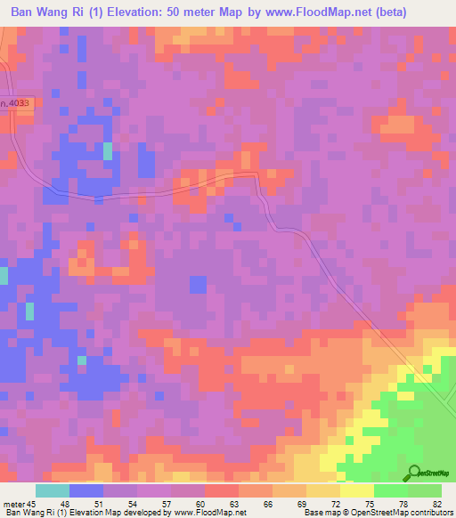 Ban Wang Ri (1),Thailand Elevation Map