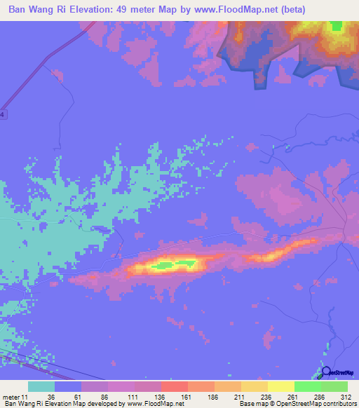 Ban Wang Ri,Thailand Elevation Map