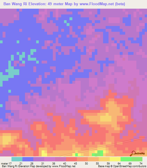 Ban Wang Ri,Thailand Elevation Map