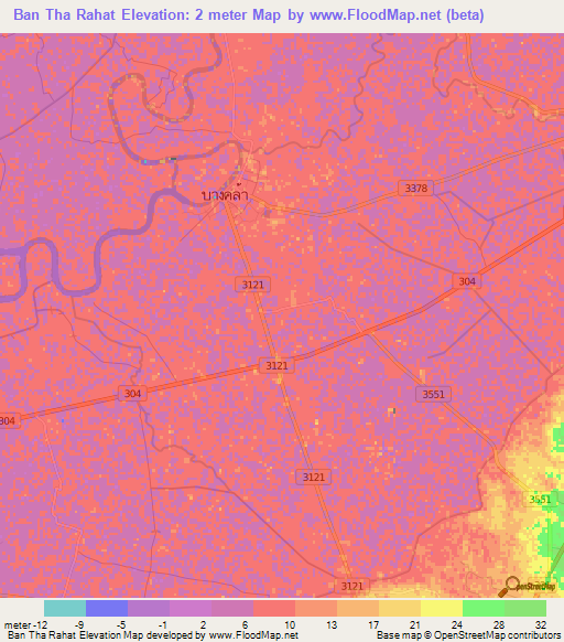Ban Tha Rahat,Thailand Elevation Map