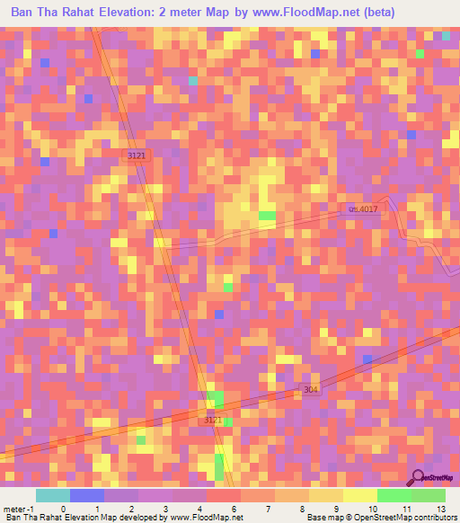 Ban Tha Rahat,Thailand Elevation Map