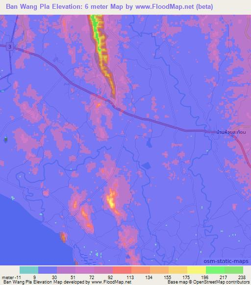 Ban Wang Pla,Thailand Elevation Map