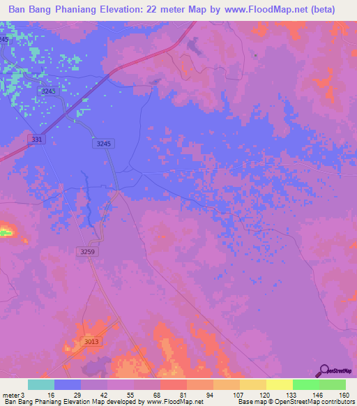 Ban Bang Phaniang,Thailand Elevation Map