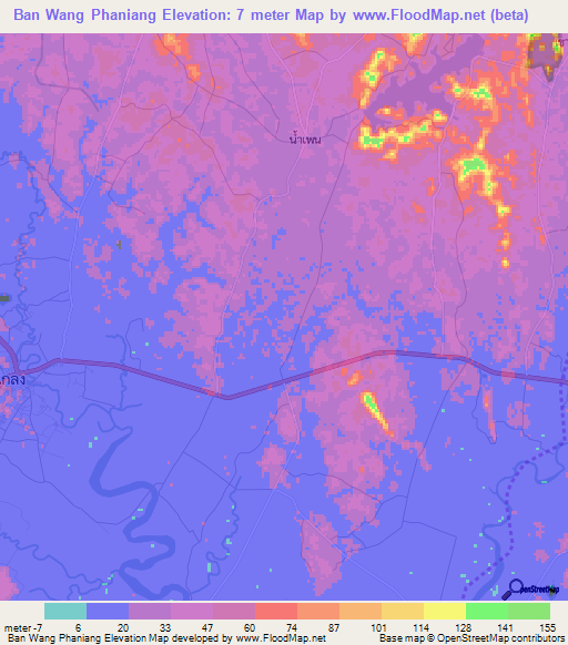 Ban Wang Phaniang,Thailand Elevation Map