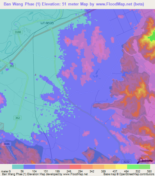 Ban Wang Phae (1),Thailand Elevation Map