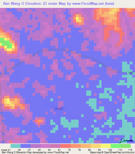 Ban Wang O,Thailand Elevation Map