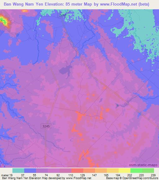 Ban Wang Nam Yen,Thailand Elevation Map