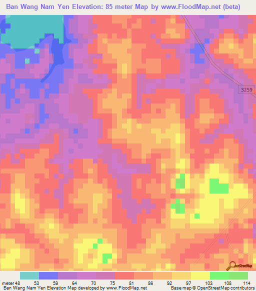 Ban Wang Nam Yen,Thailand Elevation Map