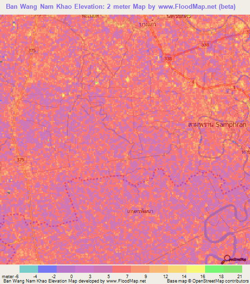 Ban Wang Nam Khao,Thailand Elevation Map