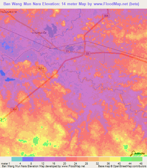 Ban Wang Mun Nara,Thailand Elevation Map
