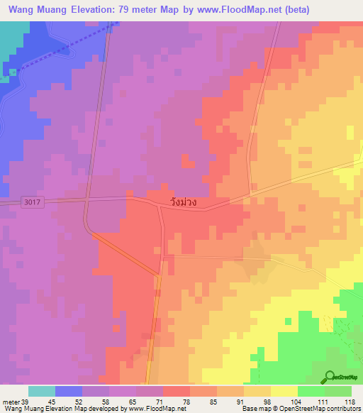 Wang Muang,Thailand Elevation Map