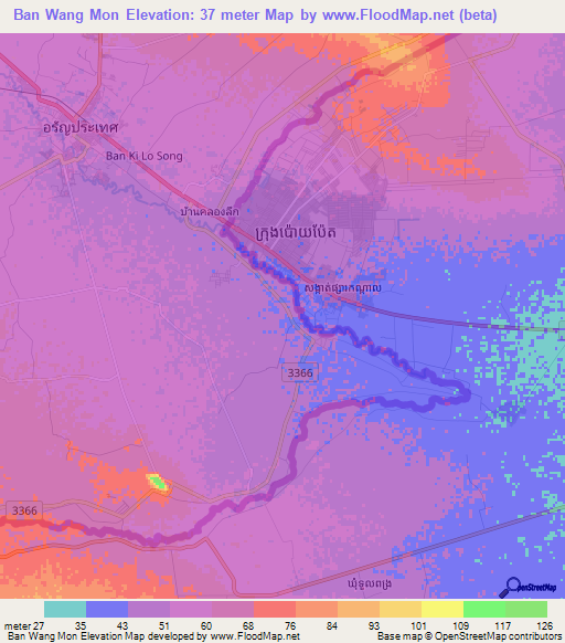 Ban Wang Mon,Thailand Elevation Map