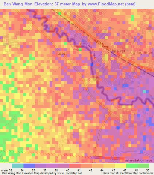 Ban Wang Mon,Thailand Elevation Map