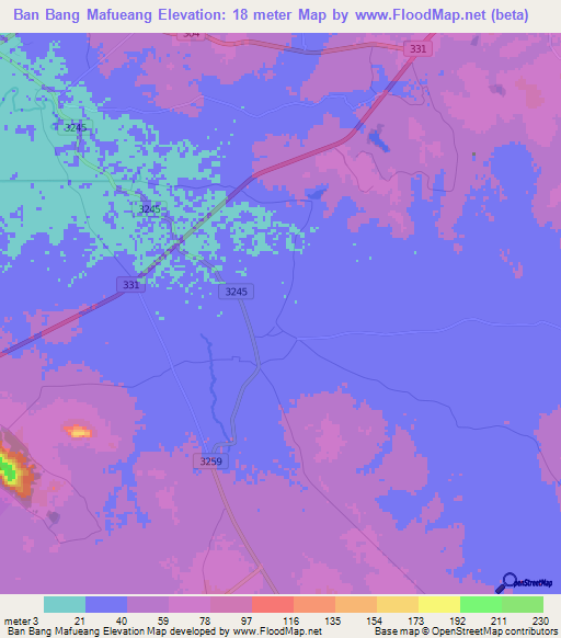 Ban Bang Mafueang,Thailand Elevation Map