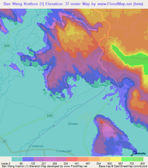 Ban Wang Krathon (1),Thailand Elevation Map