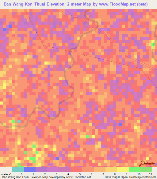 Ban Wang Kon Thuai,Thailand Elevation Map
