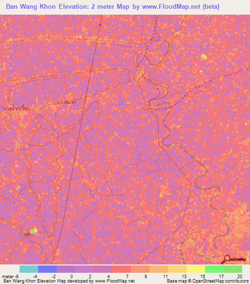 Ban Wang Khon,Thailand Elevation Map