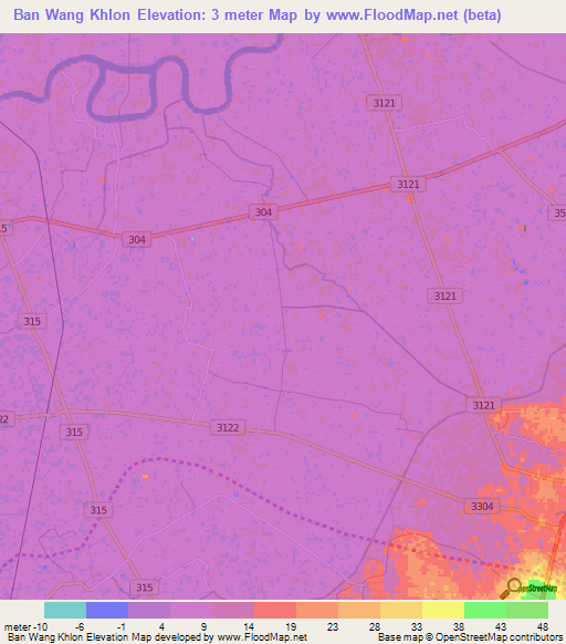Ban Wang Khlon,Thailand Elevation Map