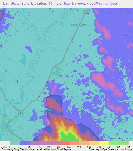 Ban Wang Sung,Thailand Elevation Map
