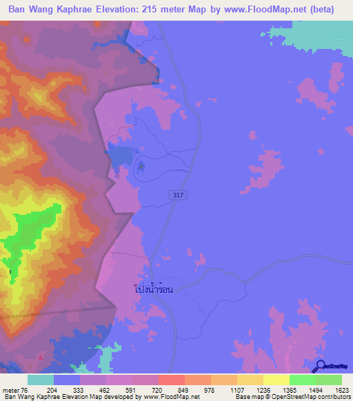 Ban Wang Kaphrae,Thailand Elevation Map