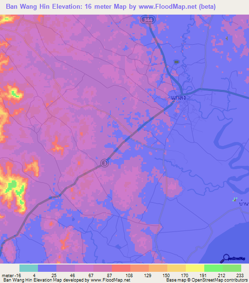Ban Wang Hin,Thailand Elevation Map