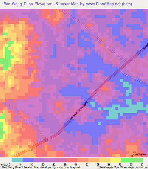 Ban Wang Duan,Thailand Elevation Map