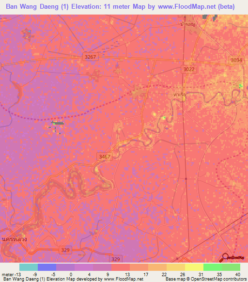 Ban Wang Daeng (1),Thailand Elevation Map