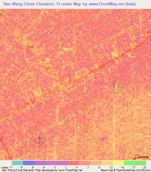 Ban Wang Chula,Thailand Elevation Map