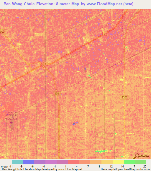 Ban Wang Chula,Thailand Elevation Map