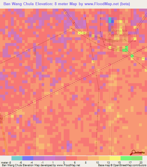 Ban Wang Chula,Thailand Elevation Map