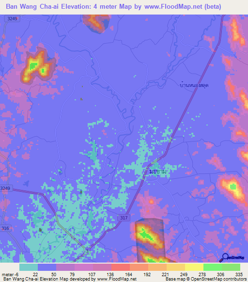 Ban Wang Cha-ai,Thailand Elevation Map