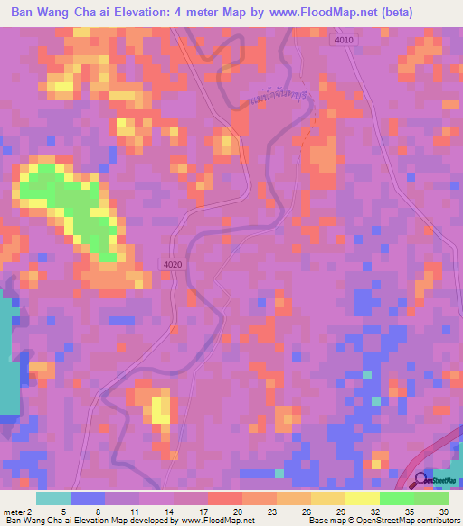 Ban Wang Cha-ai,Thailand Elevation Map