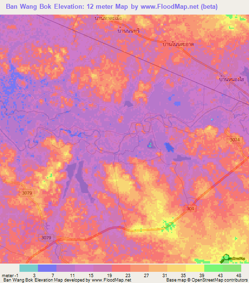 Ban Wang Bok,Thailand Elevation Map