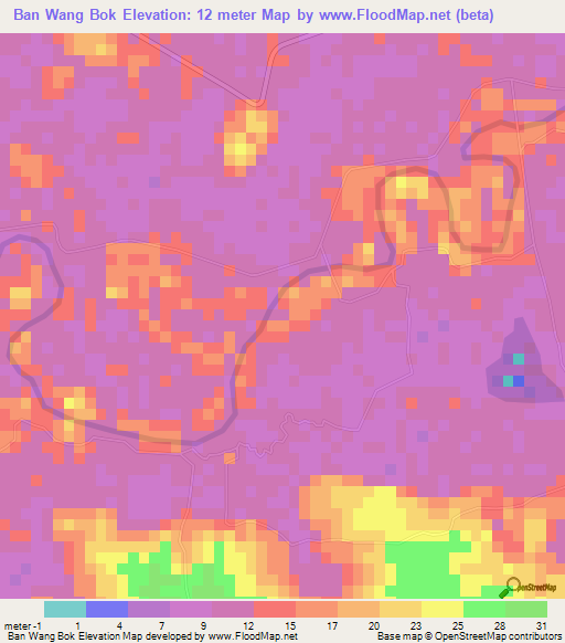 Ban Wang Bok,Thailand Elevation Map
