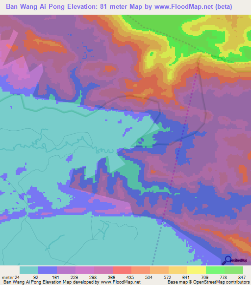Ban Wang Ai Pong,Thailand Elevation Map