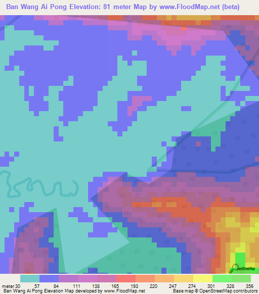 Ban Wang Ai Pong,Thailand Elevation Map