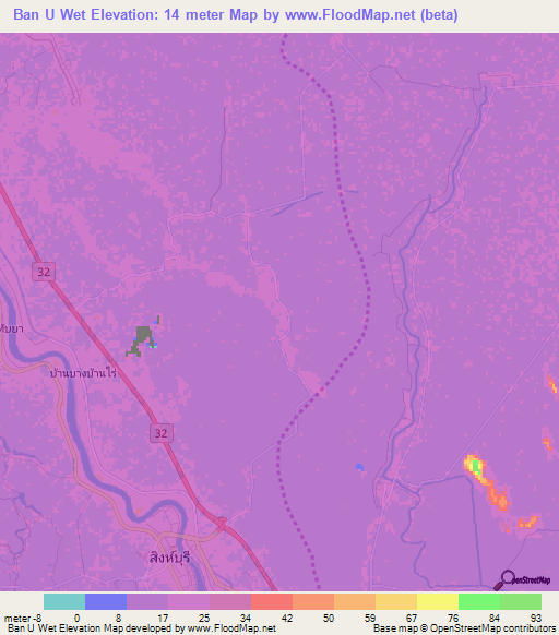 Ban U Wet,Thailand Elevation Map