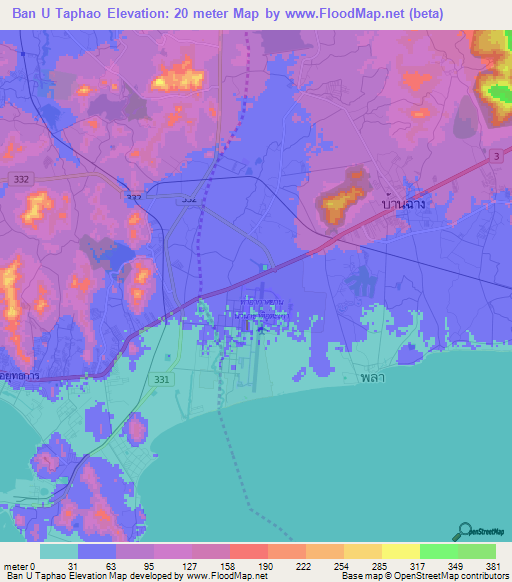 Ban U Taphao,Thailand Elevation Map