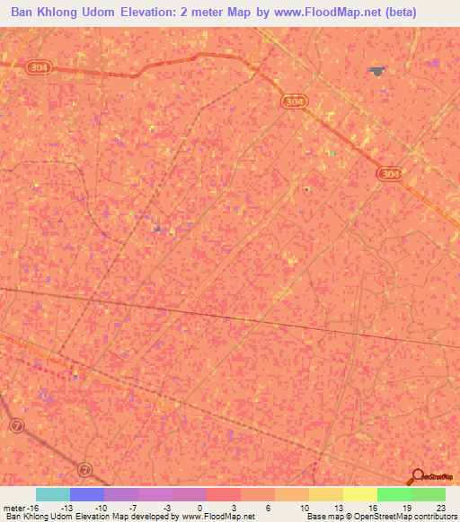 Ban Khlong Udom,Thailand Elevation Map