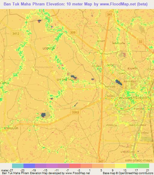 Ban Tuk Maha Phram,Thailand Elevation Map