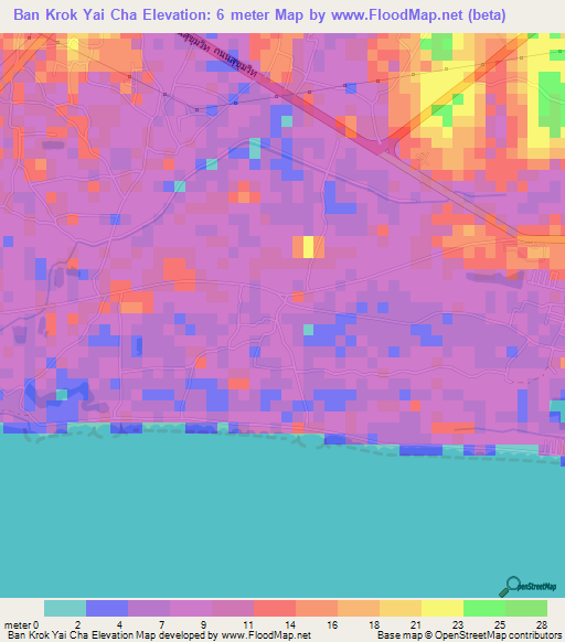 Ban Krok Yai Cha,Thailand Elevation Map