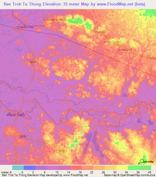 Ban Trok Ta Thong,Thailand Elevation Map