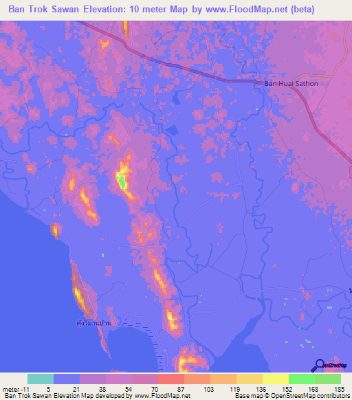 Ban Trok Sawan,Thailand Elevation Map